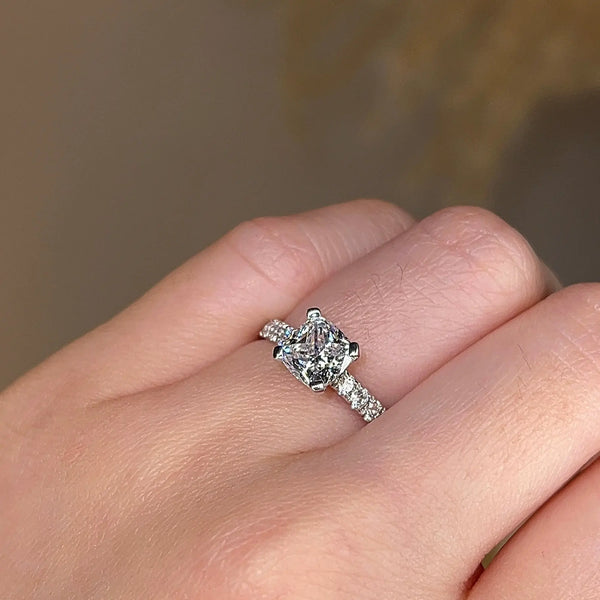 "Amina" Cushion Cut Diamond Scallop Set Diamond Band Engagement Ring DSCC02 - HEERA DIAMONDS