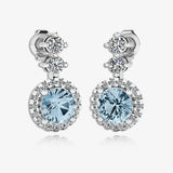 Aquamarine 1.10 Carat Round Shape Halo Lab Grown Diamond Drop Earrings E1RBA - HEERA DIAMONDS