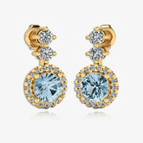 Aquamarine 1.10 Carat Round Shape Halo Lab Grown Diamond Drop Earrings E1RBA - HEERA DIAMONDS