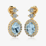Aquamarine 1.40 Carat Oval Shape Halo Lab Grown Diamond Drop Earrings E1OCA HEERA GOLD