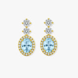 Aquamarine 1.40 Carat Oval Shape Halo Lab Grown Diamond Drop Earrings E1OCA