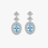 Aquamarine 1.40 Carat Oval Shape Halo Lab Grown Diamond Drop Earrings E1OCA