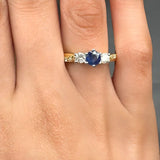 "Ardenza" 0.60 Carat Round Cut Blue Sapphire Natural Diamond Trilogy Shoulder Engagement Ring MSR380