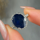"Arvion" Blue Sapphire 3.4 Carat Oval Cut Diamond Shoulder Engagement Ring HM1469 HEERA DIAMONDS