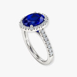 "Arvion" Blue Sapphire 3.4 Carat Oval Cut Natural Diamond Shoulder Engagement Ring HM1469