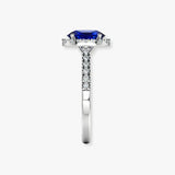 "Arvion" Blue Sapphire 3.4 Carat Oval Cut Natural Diamond Shoulder Engagement Ring HM1469
