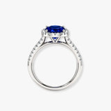 "Arvion" Blue Sapphire 3.4 Carat Oval Cut Natural Diamond Shoulder Engagement Ring HM1469