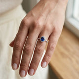 "Arvion" Blue Sapphire 3.4 Carat Oval Cut Natural Diamond Shoulder Engagement Ring HM1469