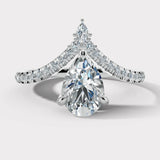 "Aster" Pear Cut 2.5 Carat Diamond Shoulder Platinum Engagement Ring Render- Front View