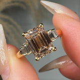 "Avenorix" Brown 2.5 Carat Emerald Cut Trilogy Lab Grown Diamond Engagement Ring HLM514 HEERA DIAMONDS