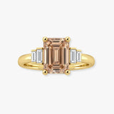 "Avenorix" Brown 2.5 Carat Emerald Cut Trilogy Lab Grown Diamond Engagement Ring HLM514