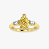 "Avenqor" Yellow 1.52 Carat Pear Cut Trilogy Lab Grown Diamond Engagement Ring HLM520
