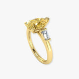 "Avenqor" Yellow 1.52 Carat Pear Cut Trilogy Lab Grown Diamond Engagement Ring HLM520