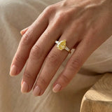 "Avenqor" Yellow 1.52 Carat Pear Cut Trilogy Lab Grown Diamond Engagement Ring HLM520