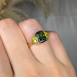 "Azyraen" Green 2.01 Carat Elongated Cushion Trilogy Lab Grown Diamond Engagement Ring HLR460 HEERA DIAMONDS