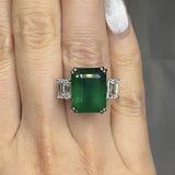 "Azyx" Emerald Green 9.18 Carat Emerald Cut Trilogy Lab Grown Diamond Engagement Ring HR844 HEERA DIAMONDS