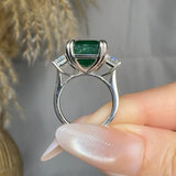 "Azyx" Emerald Green 9.18 Carat Emerald Cut Trilogy Lab Grown Diamond Engagement Ring HR844 HEERA DIAMONDS