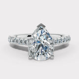 "Bambi" Under Hidden Halo 3 Carat Pear Cut Diamond Shoulders Engagement Ring