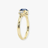 "Bluzz" Round Cut 1.5 Carat Blue Sapphire Trilogy Lab Grown Diamond Yellow Gold Engagement Ring 3SRB51
