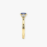 "Bluzz" Round Cut 1.5 Carat Blue Sapphire Trilogy Lab Grown Diamond Yellow Gold Engagement Ring 3SRB51