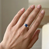"Bluzz" Round Cut 1.5 Carat Blue Sapphire Trilogy Lab Grown Diamond Yellow Gold Engagement Ring 3SRB51
