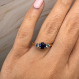 "Bluzz" Round Cut 1.5 Carat Blue Sapphire Trilogy Yellow Gold Engagement Ring 3SRB51 HEERA DIAMONDS