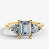 "Brenzy" Emerald Cut 2.5 Carat Three Stone Trilogy Engagement Ring Render-Front view