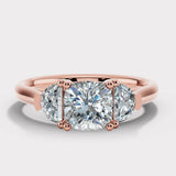 "Brielle" 1 Carat Three Stone Cushion and Half Moon Side Stones Trilogy Diamond Ring 3SCC01