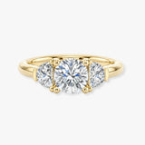 "Brielle" 1 Carat Three Stone Cushion and Half Moon Side Stones Trilogy Diamond Ring 3SCC01
