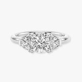 "Brielle" 1 Carat Three Stone Cushion and Half Moon Side Stones Trilogy Diamond Ring 3SCC01