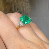"Calyrex" Emerald Green 3.4 Carat Cushion Cut Trilogy Natural Diamond Engagement Ring HR1846 HEERA DIAMONDS