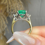 "Calyrex" Emerald Green 3.4 Carat Cushion Cut Trilogy Natural Diamond Engagement Ring HR1846 HEERA DIAMONDS