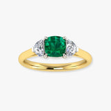 "Calyrex" Emerald Green 3.4 Carat Cushion Cut Trilogy Natural Diamond Engagement Ring HR1846