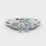 "Camila" 1 Carat Three Stone Oval Cut with Pear Diamond Trilogy Engagement Ring 3SOC05