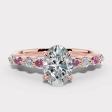 "Capri" 5 Carat Oval Cut Pink Lab Grown Diamond Shoulders Rose Gold Engagement Ring