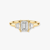 "Celia" Trilogy Three Stone 5 Carat Emerald Cut Diamond Tapered Baguette Shoulder Engagement Ring
