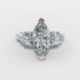 "Charlotte" 1 carat Three Stone Marquise Cut with Round Cut Diamond Trilogy Engagement Ring 3SMC02
