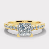 "Chloe" 1 Carat Princess Cut Diamond Scallop Set Diamond Band Engagement Ring DSPC04
