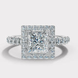 "Clara" 1 Carat Square Halo Princess Cut Diamond Shoulder Engagement Ring HAPC02