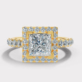 "Clara" 1 Carat Square Halo Princess Cut Diamond Shoulder Engagement Ring HAPC02