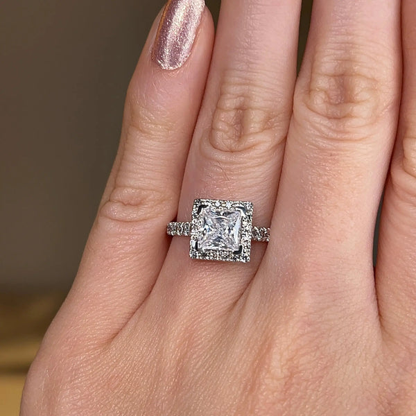 "Clara" Square Halo Princess Cut Diamond Shoulder Engagement Ring HAPC02 - HEERA DIAMONDS