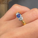 "Coralyne" 0.42 Carat Round Cut Blue Sapphire Natural Diamond Trilogy Engagement Ring MSR528