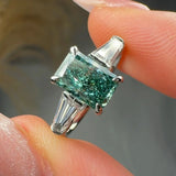 "Crest" 1.5 Carat Radiant Cut Fancy Intense Green Trilogy Engagement Ring HLR634