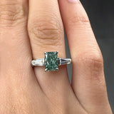 "Crest" 1.5 Carat Radiant Cut Fancy Intense Green Trilogy Engagement Ring HLR634