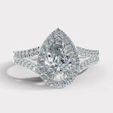 "Cresta" 2 Carat Halo Pear Cut Split-Shank Diamond Shoulder Engagement Ring HEERA DIAMONDS