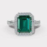 "Curena" 4-Carat Emerald Cut Halo and  Diamond Shoulder Engagement Ring HAEC05E