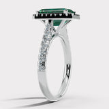 "Curena" 4-Carat Emerald Cut Halo and  Diamond Shoulder Engagement Ring HAEC05E