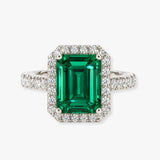 "Curena" 4-Carat Emerald Cut Halo and  Diamond Shoulder Engagement Ring HAEC05E