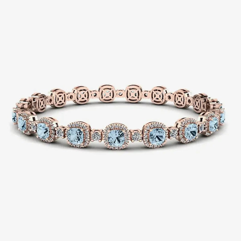 Cushion Shape 8.5 Carat Aquamarine Featuring Diamond Halo Bracelet BRHACCA HEERA DIAMONDS