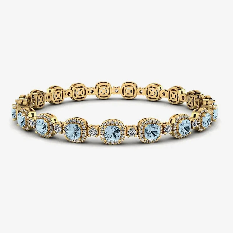 Cushion Shape 8.5 Carat Aquamarine Featuring Diamond Halo Bracelet BRHACCA HEERA DIAMONDS